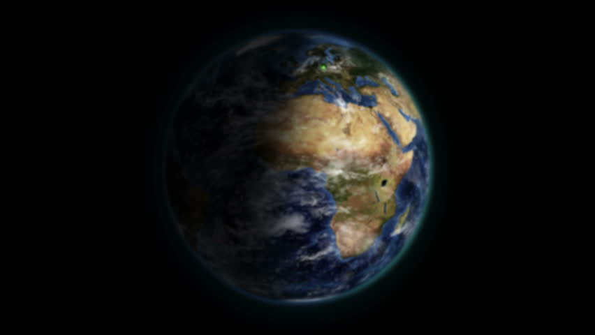 Map Of The World Zoom In And Out Realistic Zoom out of a green network on a shaded Earth with moving clouds - HD stock