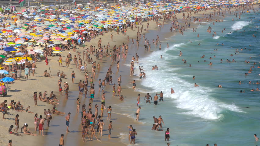 Rio De Janeiro Brazil February 2016 Crowded Beach Full Of People In Rio De Janeiro Brazil 9042