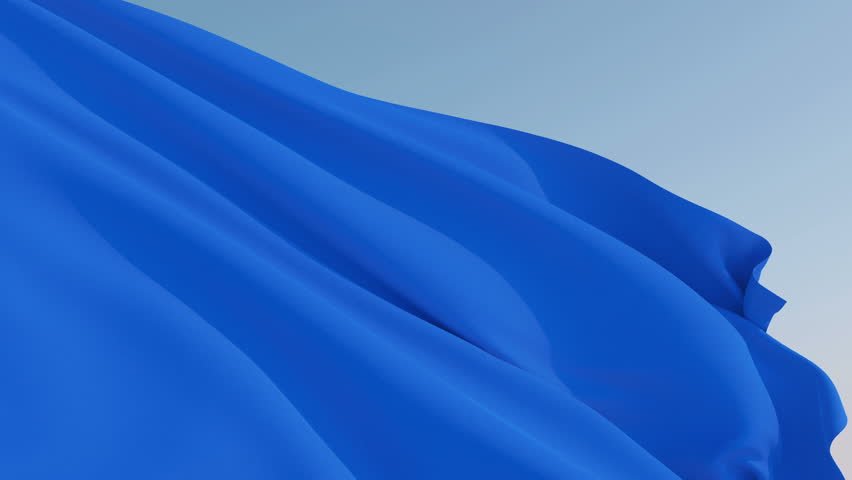 Photorealistic Animation Of The Blue Blank Flag Waving On The Wind