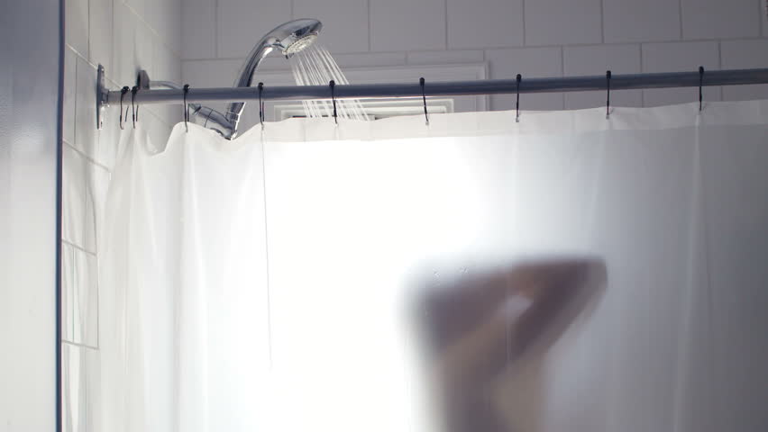 Person Moving Behind Shower Curtain Stock Footage Video