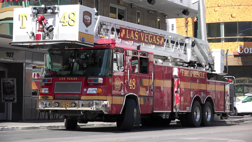 LAS VEGAS, NV - APRIL 20: Fire And Rescue Truck In Downtown Fremont