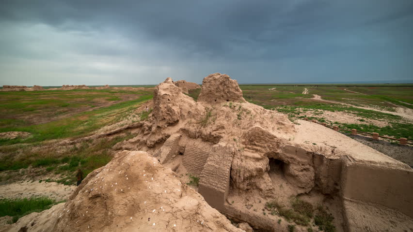 4K Timelapse Ruins Of The Ancient City Of Sauran, Kazakhstan Stock ...