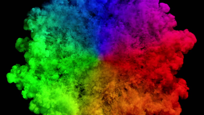 Colored Smoke Radial Explosion On Black Slow Motion With Alpha Matte