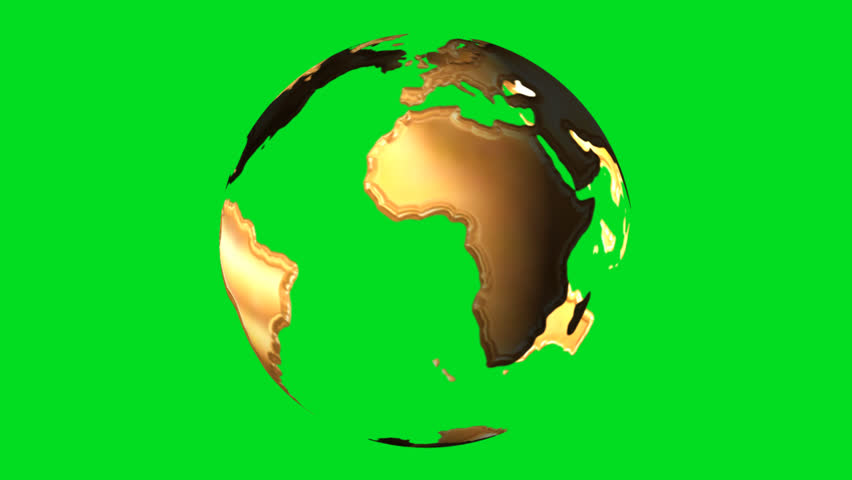 Gold Earth Globe Rotating On Green Screen Digital Animation Stock