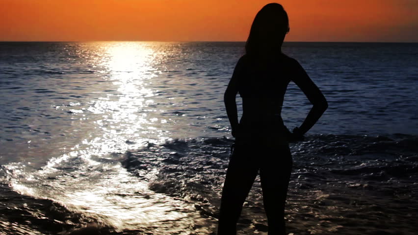 Mysterious Silhouette Sexy Girl At Beach During Sunset Closeup Stock Footage Video 2894365 3713