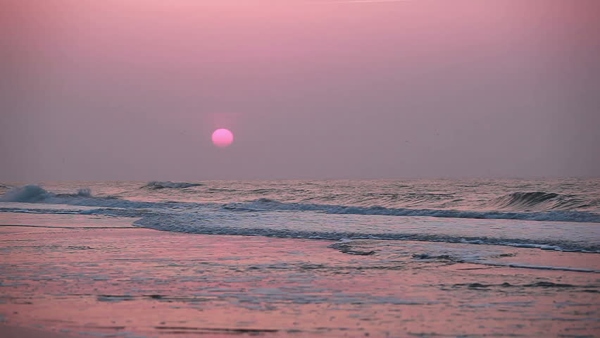 Pretty Pink Sea Sunrise (sunrise Over Ocean Showing Pink Sky And Sun 