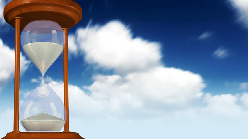 Seamlessly Looping Animation Of A Sand Hourglass With Clouds In The Background Stock Footage