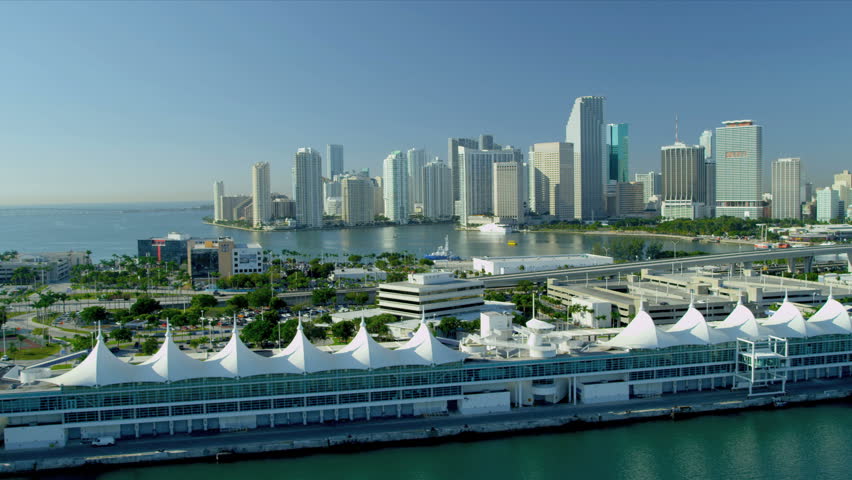 Aerial View Cruise Ship Terminal Dodge Island Miami City Biscayne