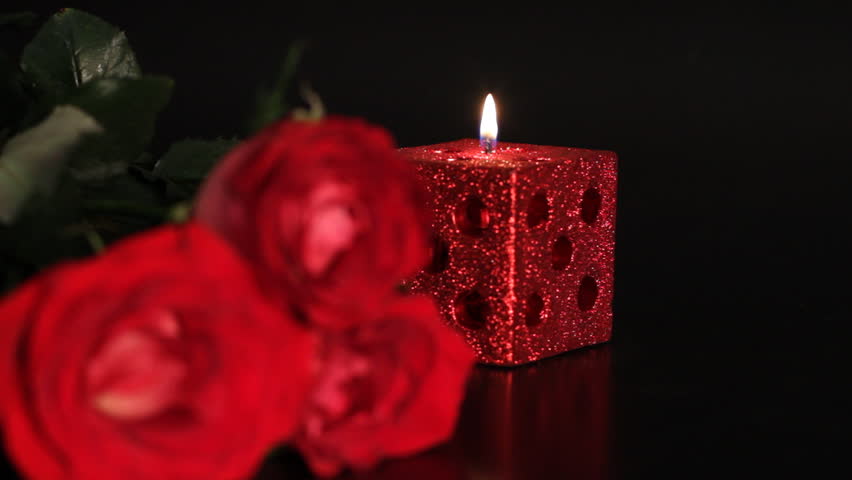 Red Rose And Candle On Black Background. Stock Footage Video 683965