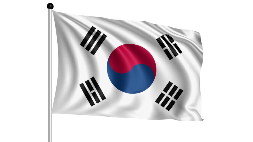 South Korea Flag Waving, Seamless Loop, Alpha Stock Footage Video 