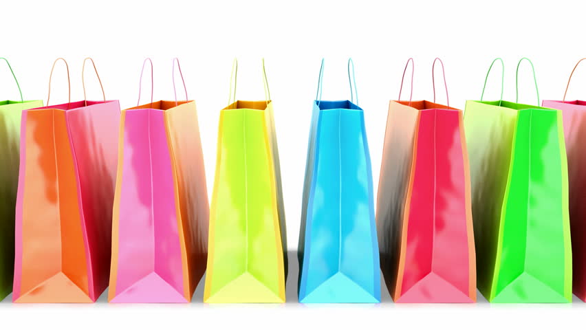 Shopping Bags On White Background. Loop Stock Footage Video 734032