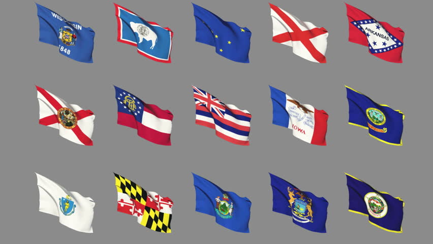 Flags Of The 50 States Of United States Part 3 Of 4 Stock Footage