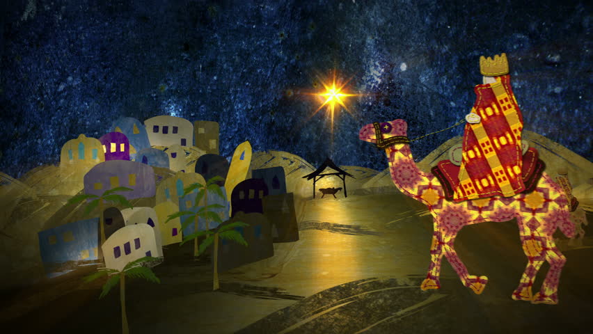 Silent Night. Christmas Nativity Animation. The Last 10 Seconds Are A Loop. Mixed Media Collage