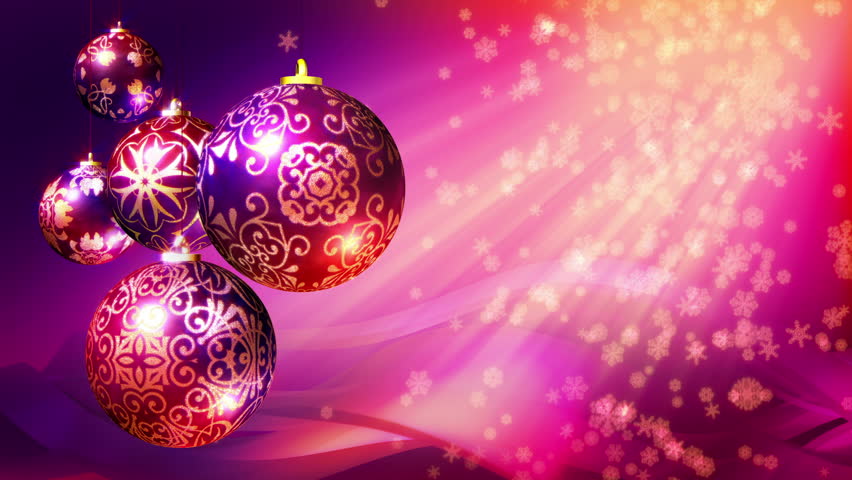 Christmas Background Loop. Rotating Christmas Decorations And Falling