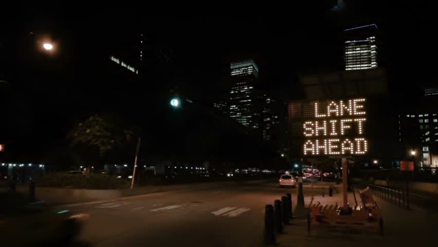 Digital Traffic Sign Lane Shift Ahead, New York City Stock Footage