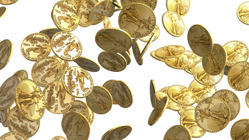 Falling Coins . Lots Of Gold Coins Falling. Blurred Background. Stock ...