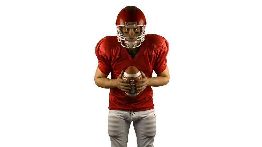 Red American Football Player Send The Ball In White Background Stock ...