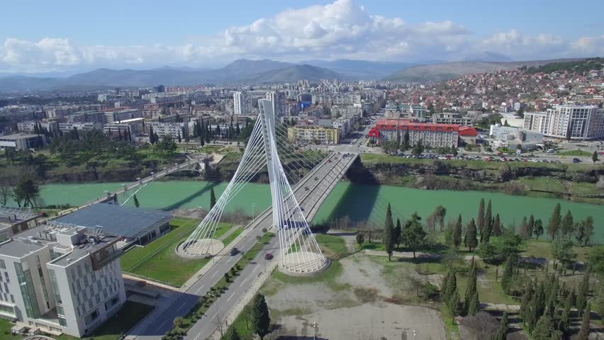 Aerial View Of Millennium Bridge Over Moraca River, Podgorica Stock ...