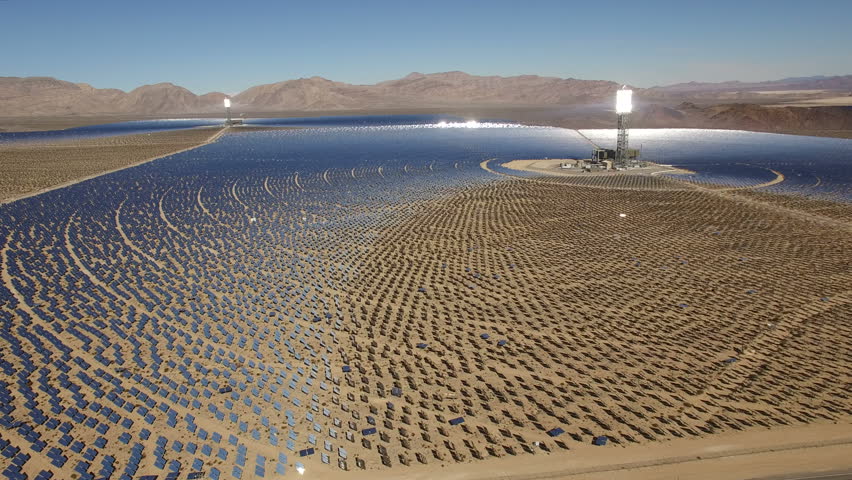 Aerial Shot Of Solar Power Plant - Solar Panels, Nevada Desert, 2016 ...