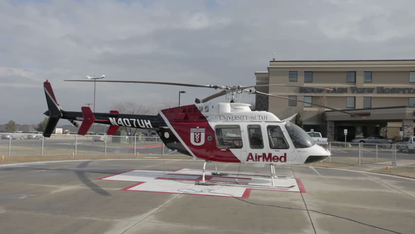 PAYSON, UTAH 13 Dec 2011. AirMed Emergency Helicopter In Front Of ...