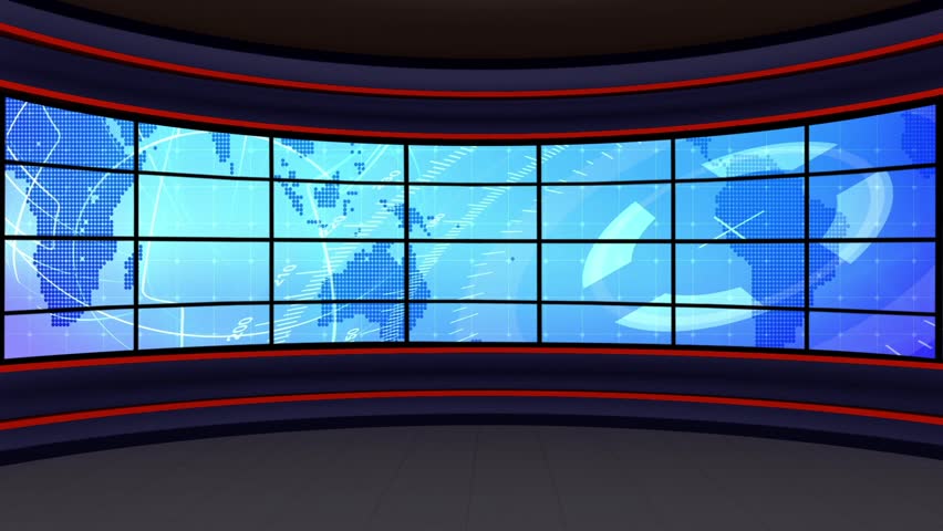 News TV Studio Set - Virtual Green Screen Background Loop Stock Footage