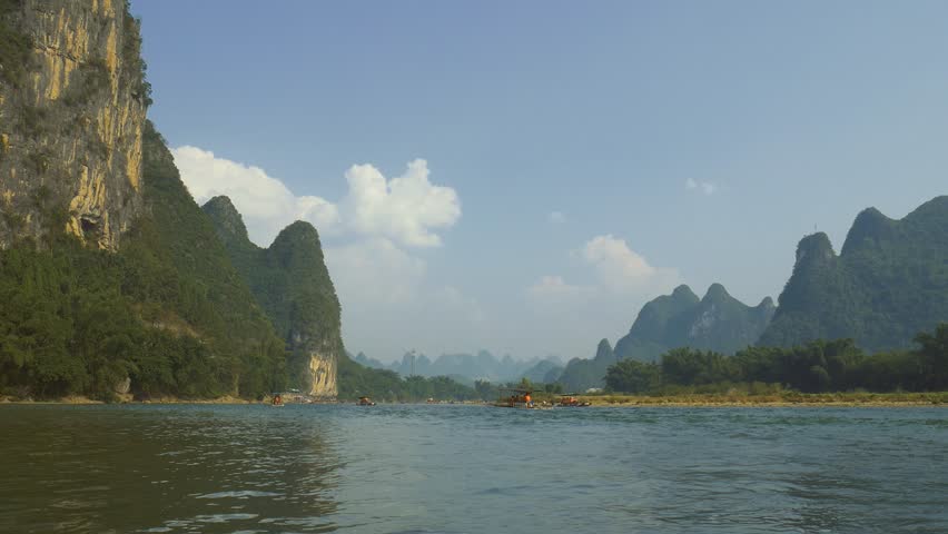 Landscape Of Guilin At Dusk, Li River And Karst Mountains. Located Near ...