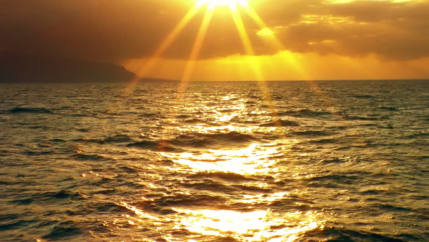 Beautiful Sunset Over The Ocean With Sun Rays Stock Footage Video ...