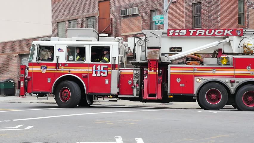 NEW YORK CITY - CIRCA MAY 2015: (Slow Motion) FDNY Rescue Trucks ...