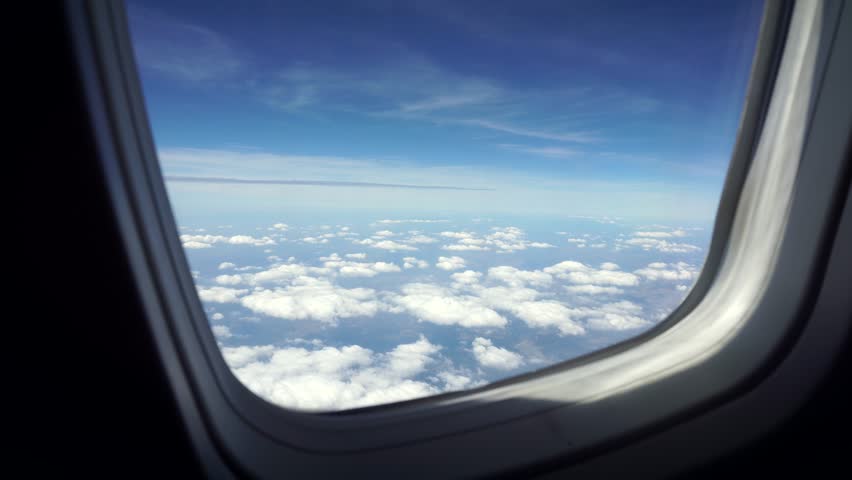 Airplane Window, Looking Outside, POV. Aircraft Landing Or Taking Off ...