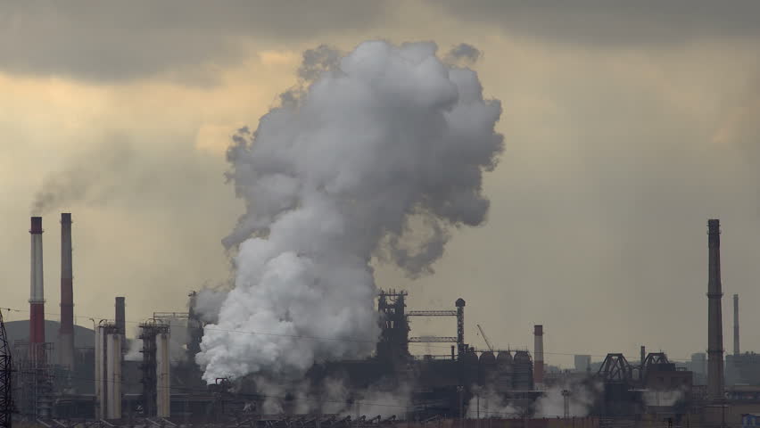 Pollution Smoke Coming Out From Many Factory Smokestacks. Stock Footage ...