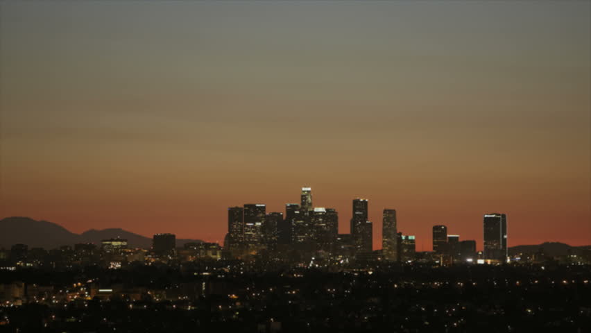 Sunrise Timelapse With Heat Haze Of Downtown Los Angeles Skyline Stock ...