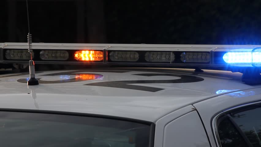 Early Morning Police Car Flashing Light-bar And Roof Closeup Stock ...