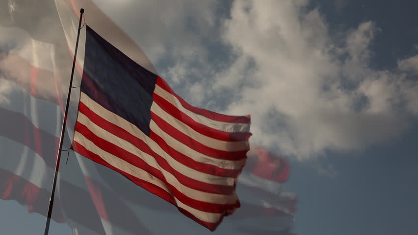 American Flags Waving With Ghosted Slow Motion Background Flag. Stock ...