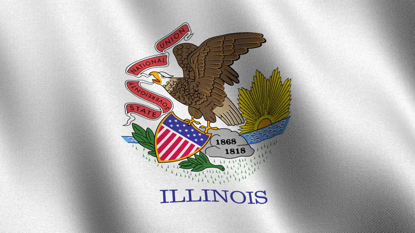 Waving Flag Of The US State Of Illinois With The State Seal Depicting ...