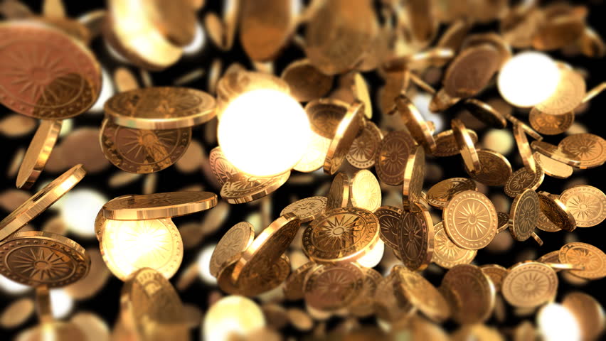 Falling Coins . Lots Of Gold Coins Falling. Blurred Background. Stock ...