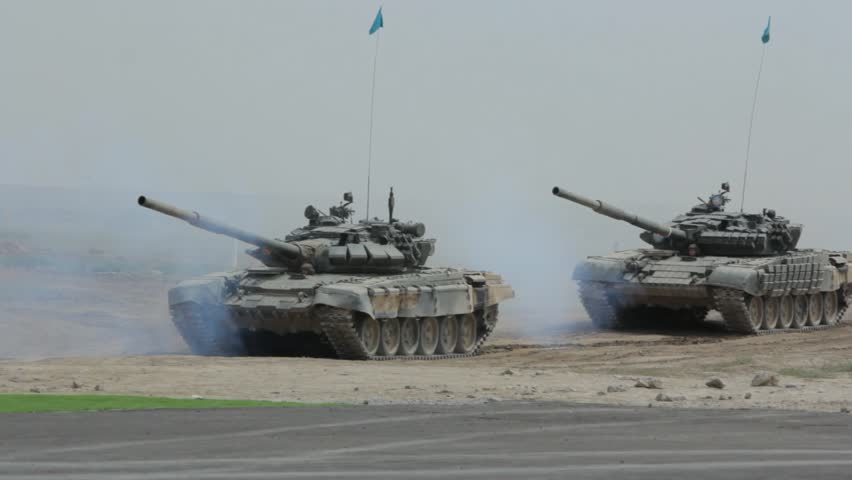 OTAR, KAZAKHSTAN - MAY 7 2013: Tanks Are Moving In A Predetermined ...