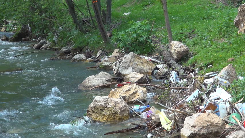 Mountain River Pollution, Garbage In Running Water, Polluted With Trash ...