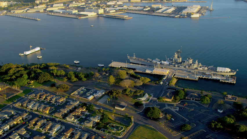 Aerial View Missouri Battleship, Pearl Harbor, Hawaii Stock Footage ...