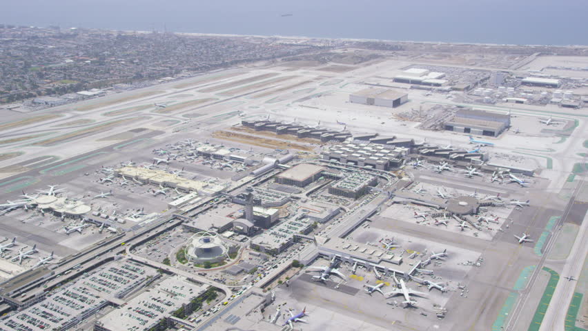 Aerial First Person View Of Plane Landing On Runway. Aerial Shot Of LAX ...