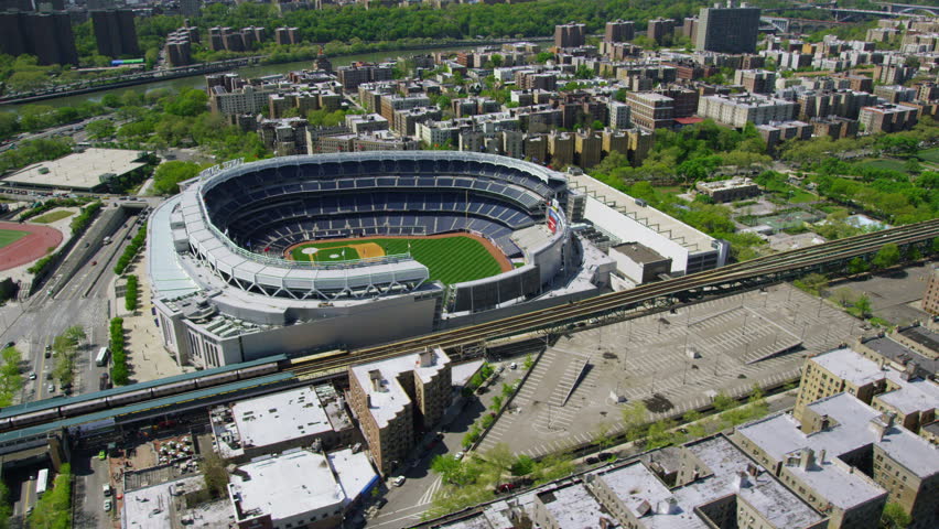 Aerial View Of Yankee Stadium In Downtown New York City. Helicopter ...