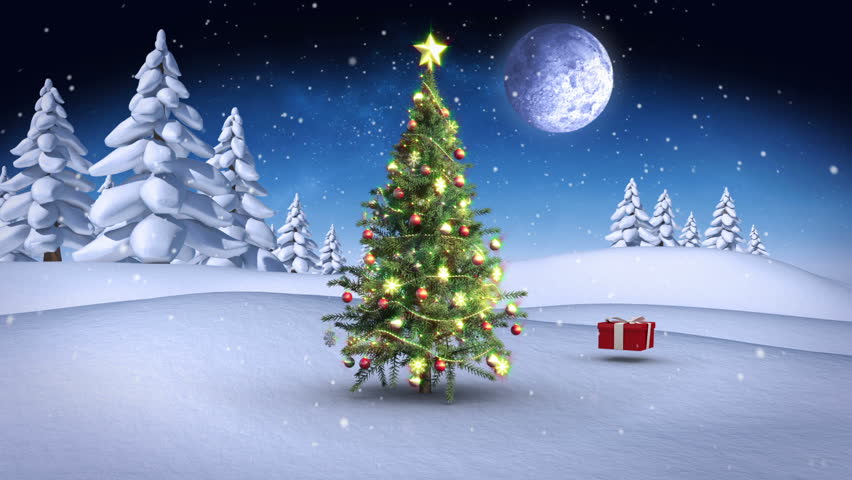 Digital Animation Of Santa And His Sleigh Flying Over Snowy Christmas ...