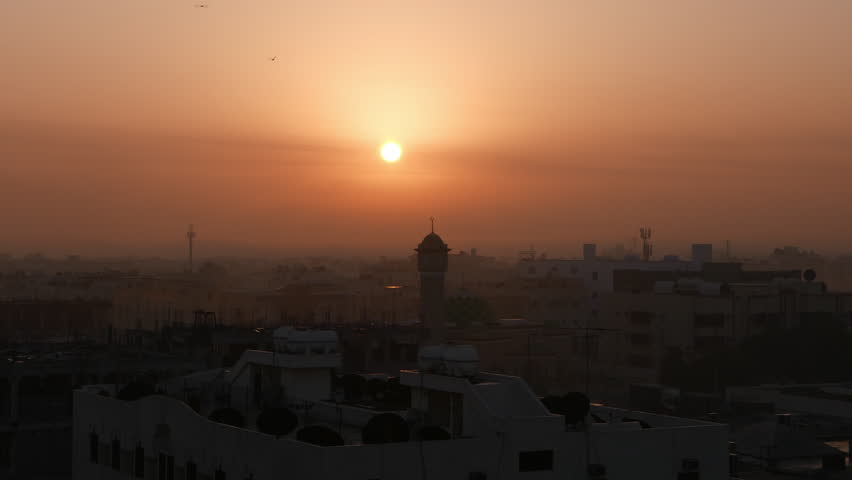 Middle East City View (Timelapse), Sun Rising Through Clouds, Haze ...