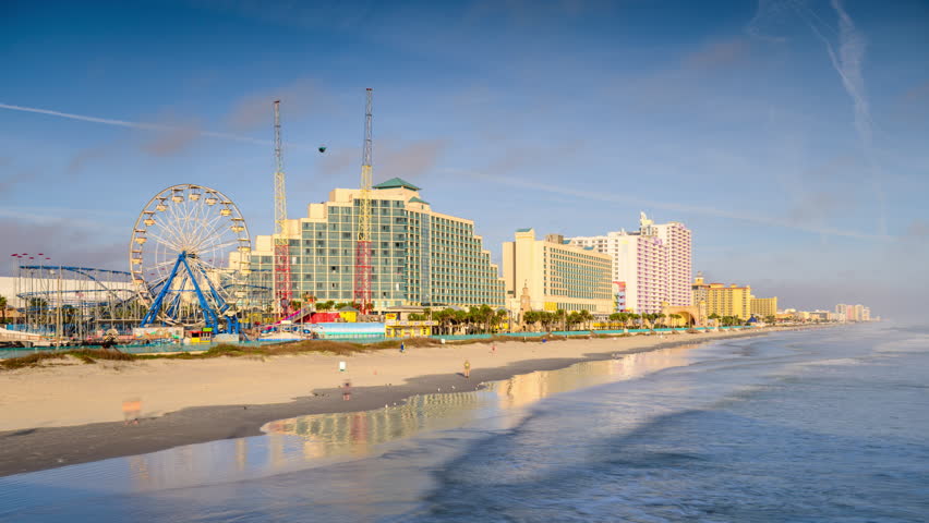 Daytona Beach, Florida Beachfront Skyline At Night. Stock Footage Video ...