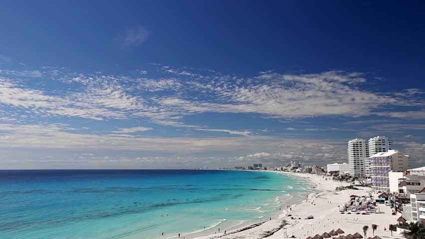 Cancun Beach Panorama View In Bad Weather , Mexico Stock Footage Video ...