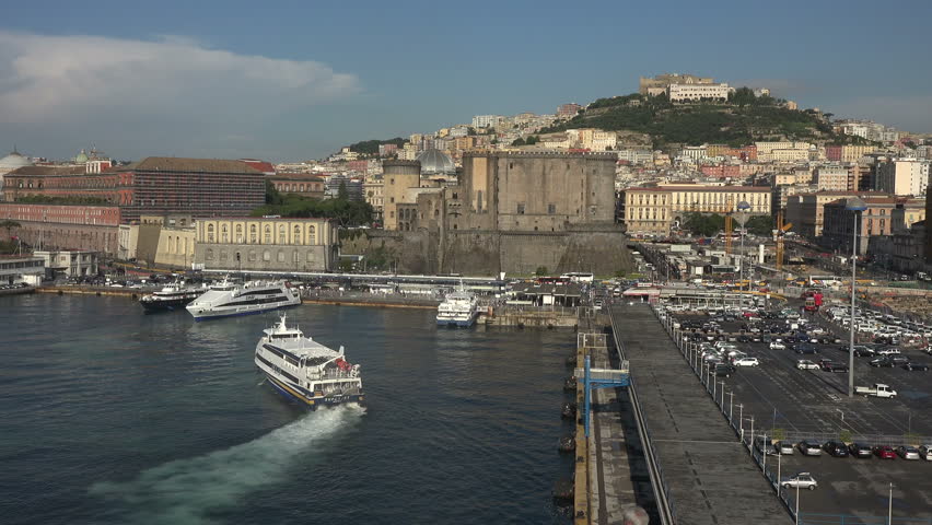 NAPLES, ITALY - SEPT 2014: Naples Italy harbor city port ferry boat ...