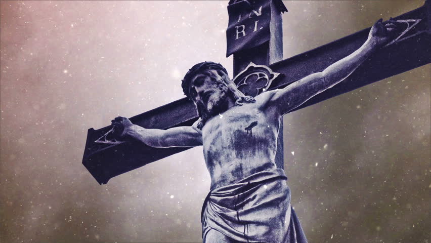 Crucifixion Cross With Jesus Christ Statue Over Stormy Clouds And Snow ...