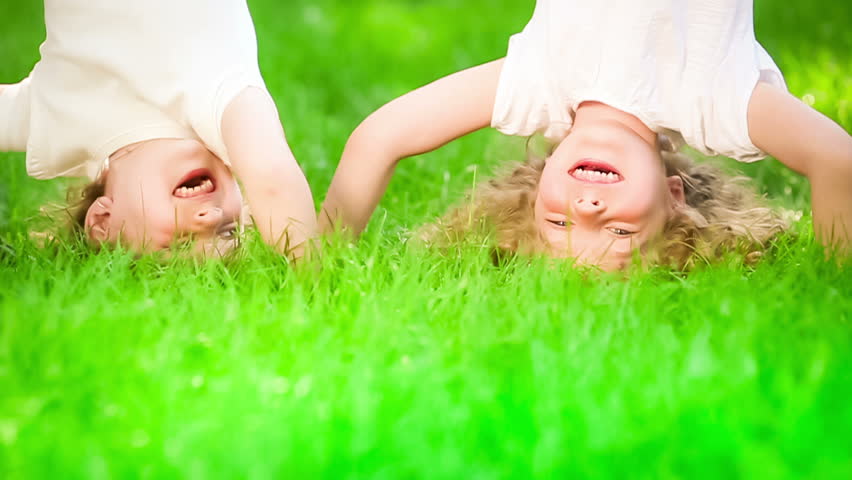 Happy Children Playing Outdoors In Spring Park Stock Footage Video ...