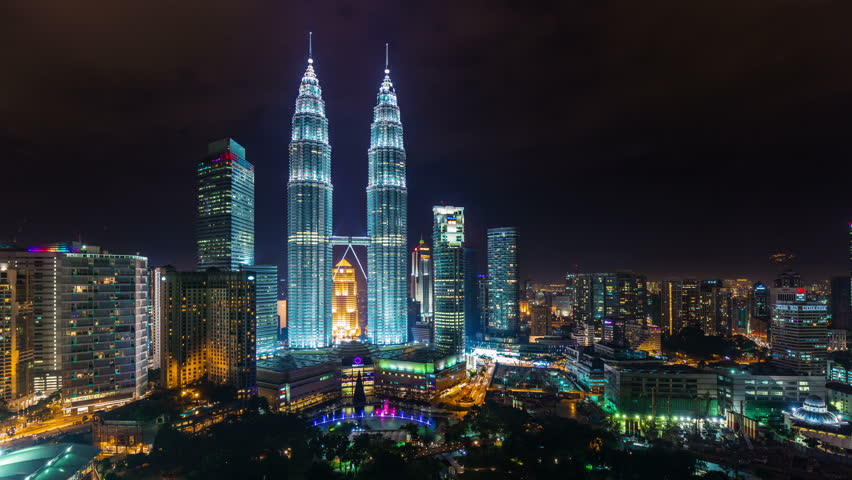 Malaysia Famous Towers Night Light View 4k Time Lapse From Kuala Lumpur ...